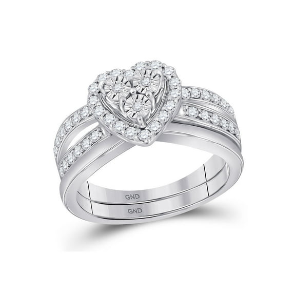 FB Jewels 10kt White Gold Diamond Heart Bridal Wedding Ring Band Set 3/4 Cttw Size 10