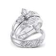 thumbnail image 1 of FB Jewels 10kt White Gold His & Hers Marquise Diamond Solitaire Matching Bridal Wedding Ring Band Set 1/4 Cttw, 1 of 3