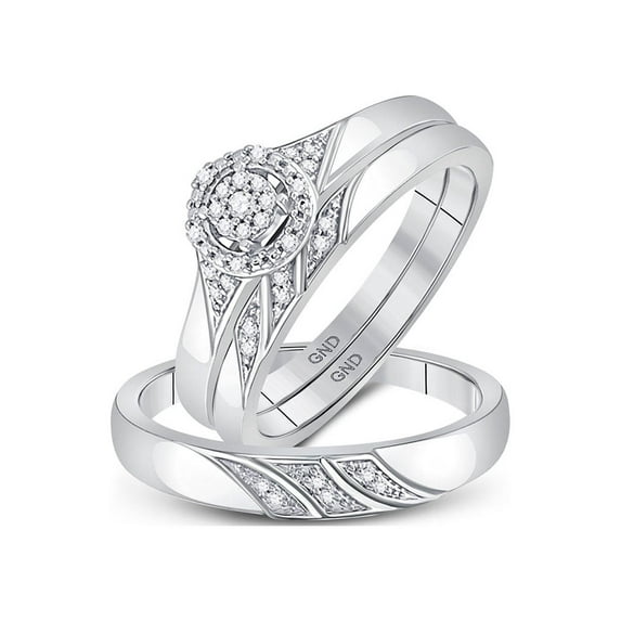 FB Jewels 10kt White Gold His Hers Round Diamond Cluster Matching Bridal Wedding Ring Band Set 1/10 Cttw