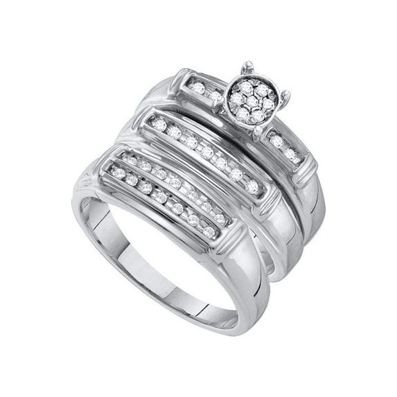 FB Jewels 10kt White Gold His & Hers Round Diamond Cluster Matching Bridal Wedding Ring Band Set 1/4 Cttw