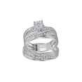 thumbnail image 1 of FB Jewels 10kt White Gold His & Hers Round Diamond Cluster Matching Bridal Wedding Ring Band Set 3/8 Cttw, 1 of 4