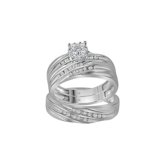 FB Jewels 10kt White Gold His & Hers Round Diamond Cluster Matching Bridal Wedding Ring Band Set 3/8 Cttw