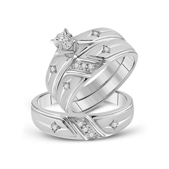 FB Jewels 10kt White Gold His Hers Round Diamond Cross Matching Wedding Set 1/5 Cttw Size 6.5