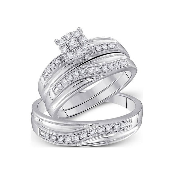 FB Jewels 10kt White Gold His & Hers Round Diamond Solitaire Matching Bridal Wedding Ring Band Set 1/3 Cttw