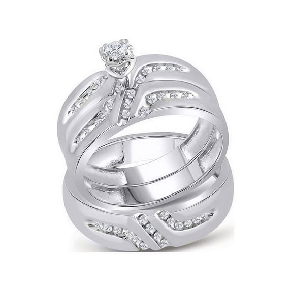 FB Jewels 10kt White Gold His & Hers Round Diamond Solitaire Matching Bridal Wedding Ring Band Set 1/4 Cttw