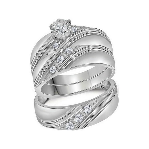 FB Jewels 10kt White Gold His Hers Round Diamond Solitaire Matching Bridal Wedding Ring Band Set 1/4 Cttw