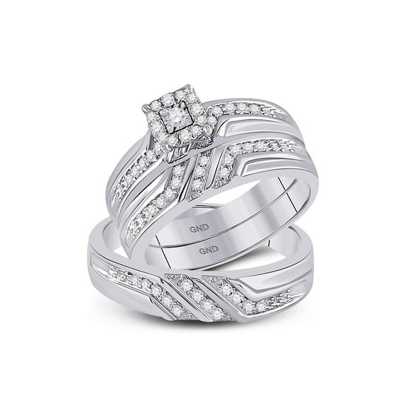 FB Jewels 10kt White Gold His Hers Round Diamond Solitaire Matching Wedding Set 1/4 Cttw Size 8