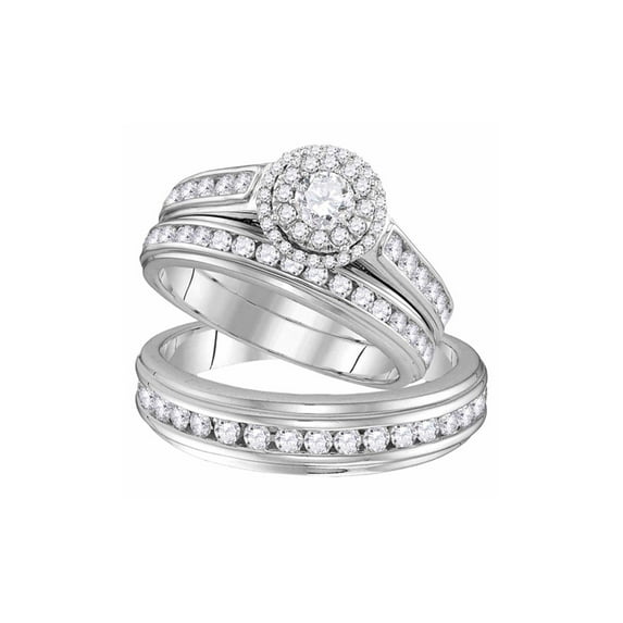 FB Jewels 10kt White Gold His Hers Round Diamond Solitaire Matching Wedding Set 1-5/8 Cttw Size 7.5