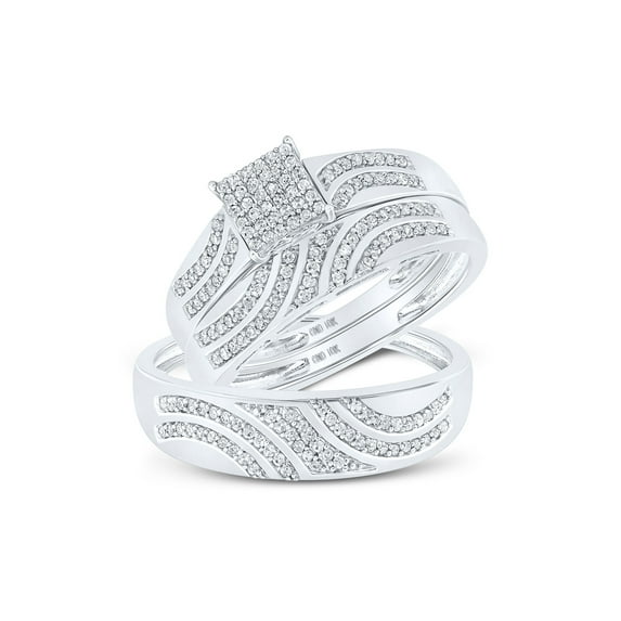 FB Jewels 10kt White Gold His Hers Round Diamond Square Matching Wedding Set 3/8 Cttw Size 9.5