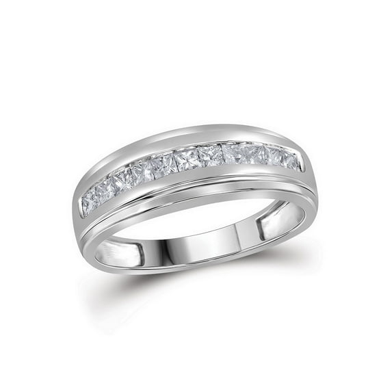 FB Jewels 10kt White Gold Mens Princess Diamond Single Row Wedding Band Ring 1/2 Cttw Size 8
