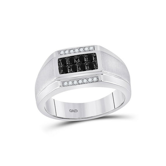 FB Jewels 10kt White Gold Mens Round Black Color Enhanced Diamond Rectangle Cluster Ring 3/8 Cttw