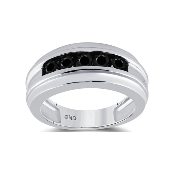 FB Jewels 10kt White Gold Mens Round Black Color Enhanced Diamond Wedding Band 1.00 Cttw