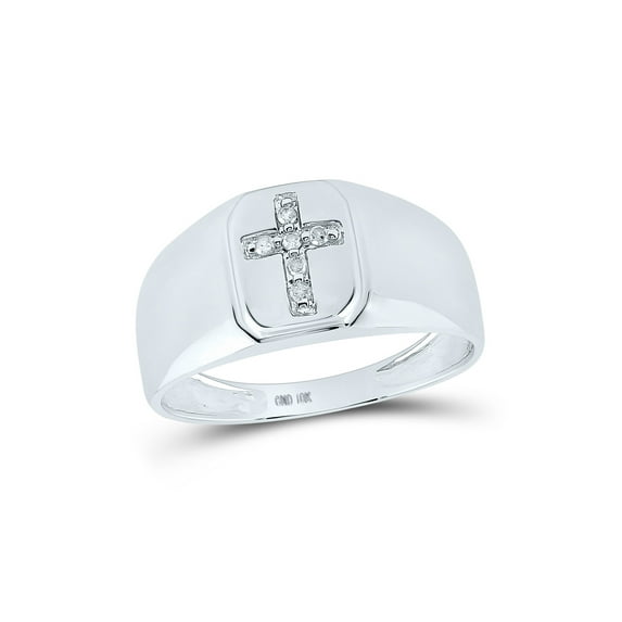 FB Jewels 10kt White Gold Mens Round Diamond Brushed Matte Cross Band Ring 1/20 Cttw Size 8.5