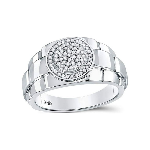 FB Jewels 10kt White Gold Mens Round Diamond Circle Cluster Ring 1/5 Cttw Size 11.5