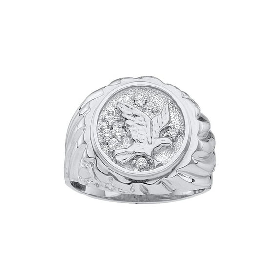 FB Jewels 10kt White Gold Mens Round Diamond Eagle Cluster Ring 1/10 Cttw