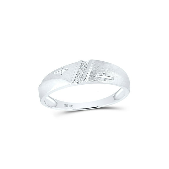 FB Jewels 10kt White Gold Mens Round Diamond Single Row Cross Wedding Band 1/20 Cttw Size 11