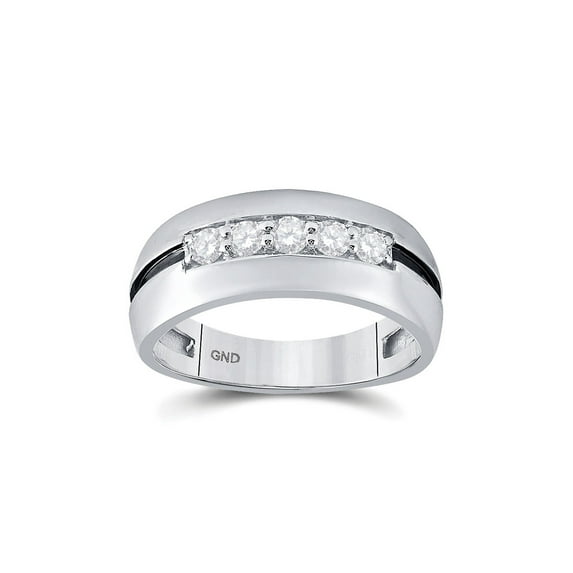 FB Jewels 10kt White Gold Mens Round Diamond Wedding Black Groove Band Ring 1/2 Cttw