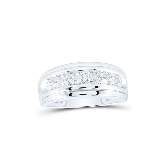 FB Jewels 10kt White Gold Mens Round Diamond Wedding Channel-Set Band Ring 1.00 Cttw