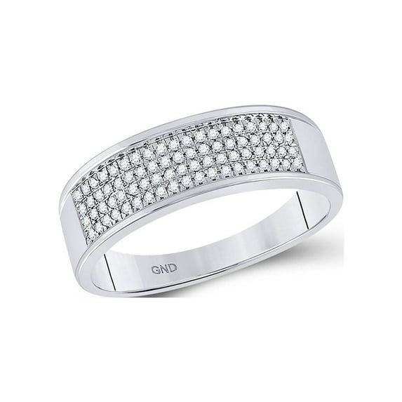 FB Jewels 10kt White Gold Mens Round Diamond Wedding Pave Band Ring 1/4 Cttw