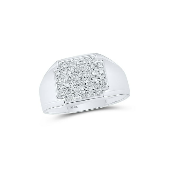 FB Jewels 10kt White Gold Mens Round Pave-set Diamond Square Cluster Ring 1/4 Cttw Size 8