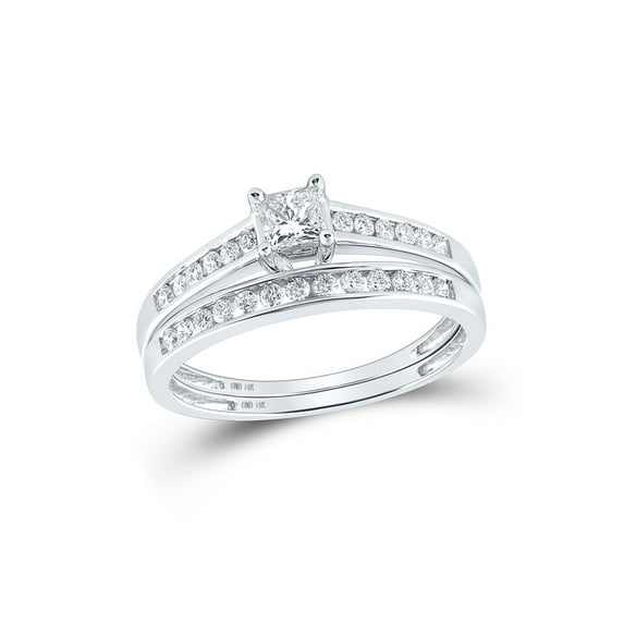 FB Jewels 10kt White Gold Princess Diamond Bridal Wedding Ring Band Set 1/2 Cttw Size 5