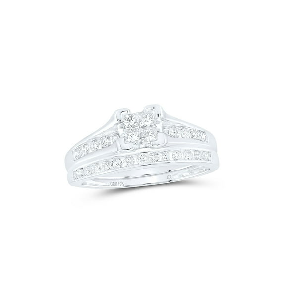 FB Jewels 10kt White Gold Princess Diamond Bridal Wedding Ring Band Set 1/2 Cttw Size 7.5