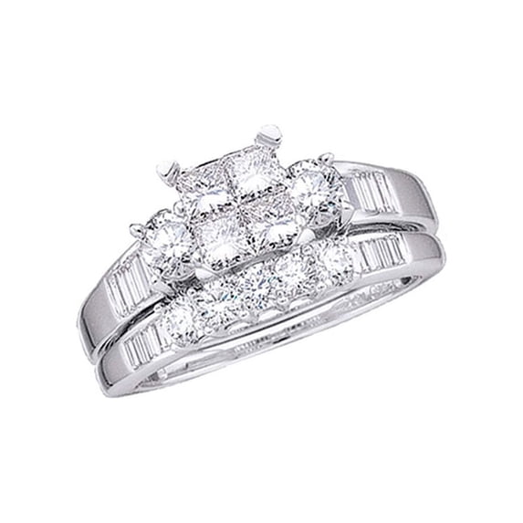 FB Jewels 10kt White Gold Princess Diamond Bridal Wedding Ring Band Set 1 Cttw Size 10