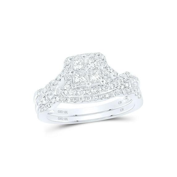 FB Jewels 10kt White Gold Princess Diamond Bridal Wedding Ring Band Set 1 Cttw Size 7