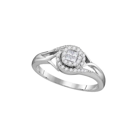 FB Jewels 10kt White Gold Princess Round Diamond Cluster Bridal Wedding Engagement Ring 1/5 Cttw Size 5