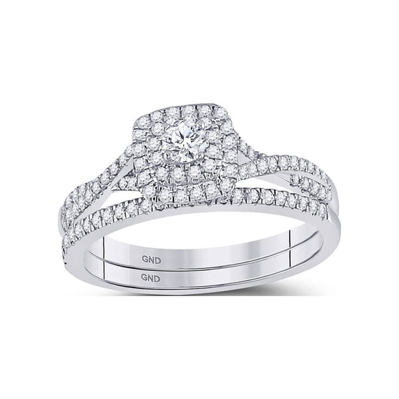 FB Jewels 10kt White Gold Round Diamond Bridal Wedding Ring Band Set 1/2 Cttw