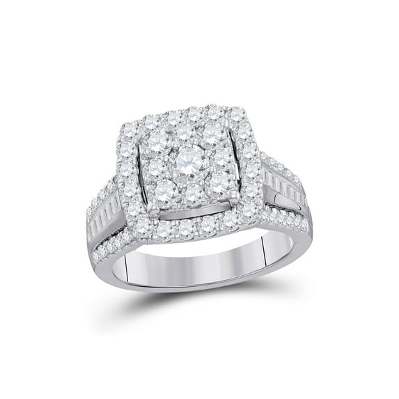 FB Jewels 10kt White Gold Round Diamond Cluster Bridal Wedding Engagement Ring 2 Cttw Size 5.5