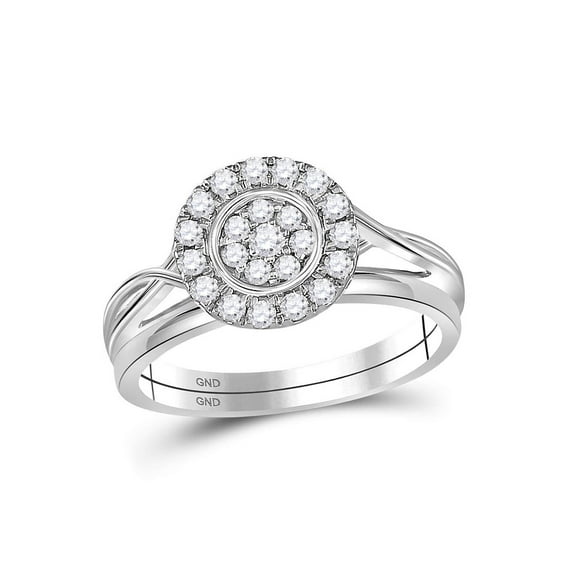 FB Jewels 10kt White Gold Round Diamond Cluster Bridal Wedding Ring Band Set 1/3 Cttw Size 5