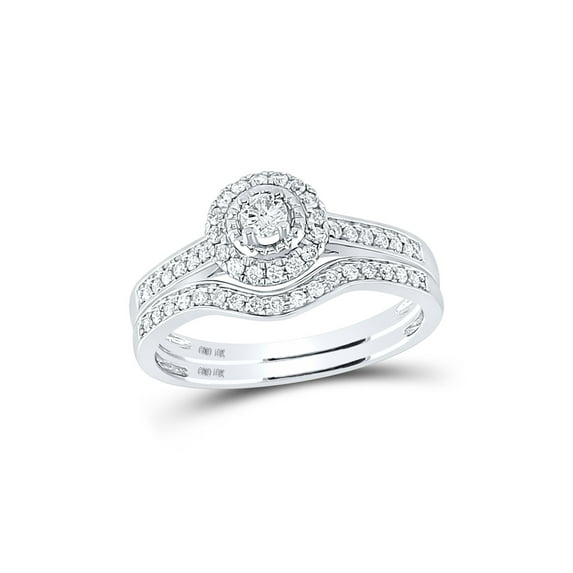 FB Jewels 10kt White Gold Round Diamond Halo Bridal Wedding Ring Band Set 1/3 Cttw Size 7