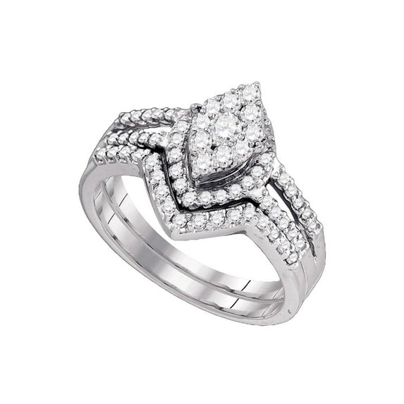 FB Jewels 10kt White Gold Round Diamond Oval Cluster Bridal Wedding Ring Band Set 3/4 Cttw Size 6