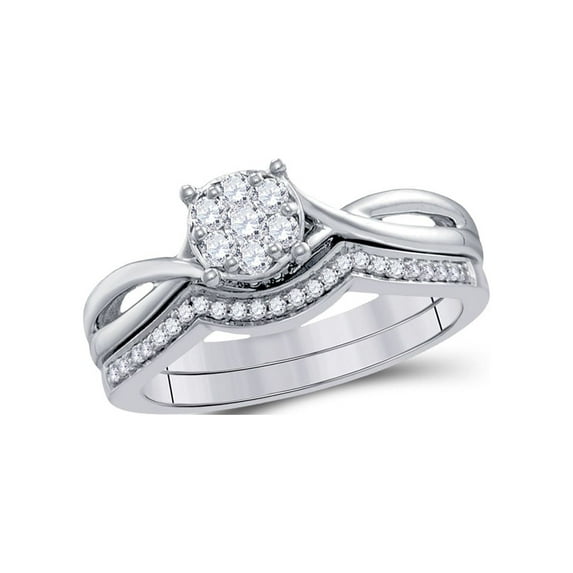 FB Jewels 10kt White Gold Round Diamond Twist Bridal Wedding Ring Band Set 1/3 Cttw Size 7