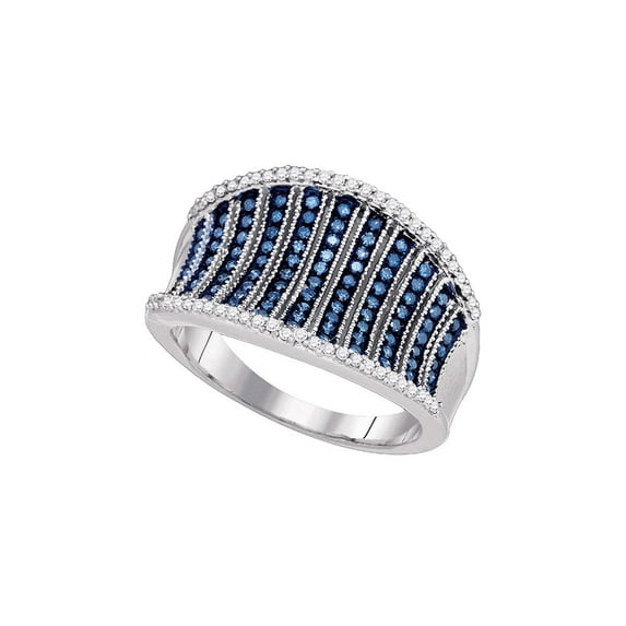 FB Jewels 10kt White Gold Womens Blue Color Enhanced Diamond Cocktail Concave Ring 1/2 Cttw