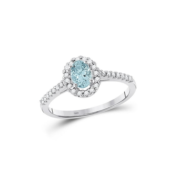 FB Jewels 10kt White Gold Womens Oval Aquamarine Diamond-accent Solitaire Ring 1/5 Cttw