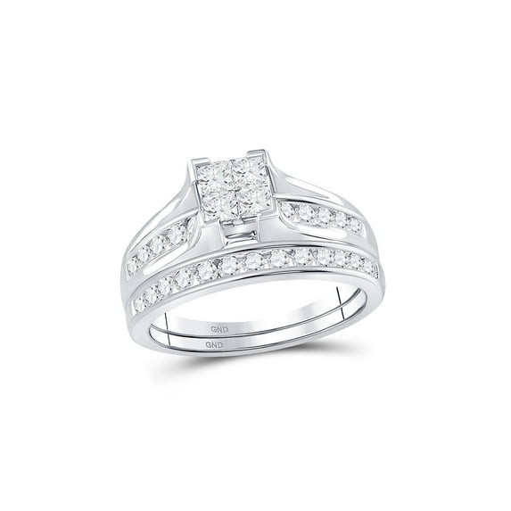 FB Jewels 10kt White Gold Womens Princess Diamond Bridal Wedding Engagement Ring Band Set 7/8 Cttw