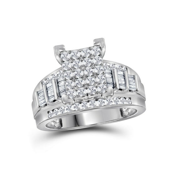 FB Jewels 10kt White Gold Womens Princess Diamond Cluster Bridal Wedding Engagement Ring 1.00 Cttw