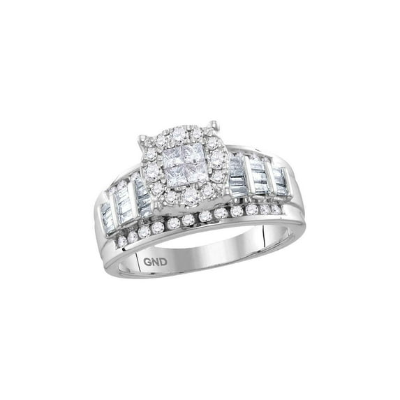FB Jewels 10kt White Gold Womens Princess Round Diamond Cluster Bridal Wedding Engagement Ring 1.00 Cttw