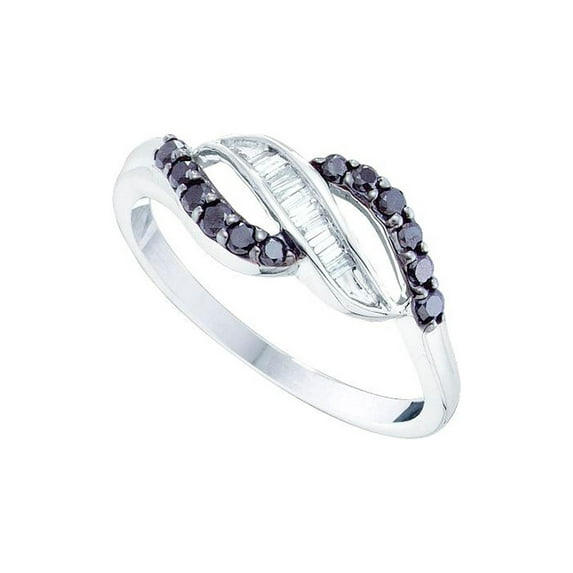 FB Jewels 10kt White Gold Womens Round Black Color Enhanced Diamond Band Ring 1/3 Cttw
