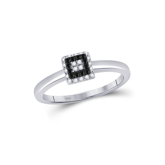 FB Jewels 10kt White Gold Womens Round Black Color Enhanced Diamond Cluster Ring 1/6 Cttw