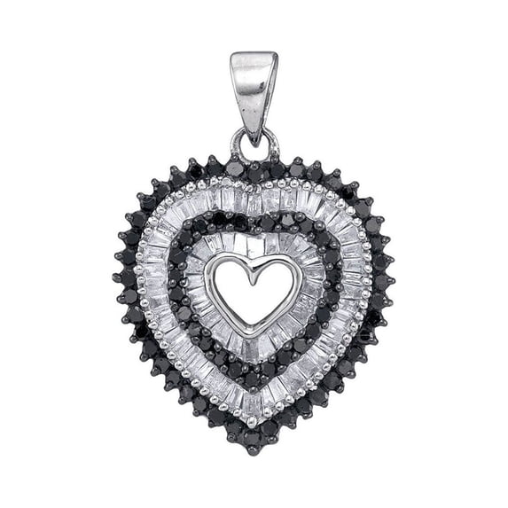 FB Jewels 10kt White Gold Womens Round Black Color Enhanced Diamond Framed Heart Pendant 7/8 Cttw