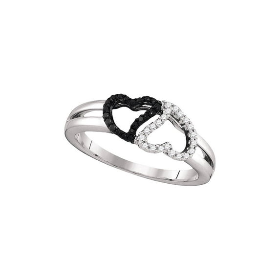 FB Jewels 10kt White Gold Womens Round Black Color Enhanced Diamond Heart Ring 1/6 Cttw