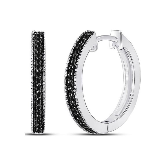 FB Jewels 10kt White Gold Womens Round Black Color Enhanced Diamond Hoop Earrings 1/10 Cttw
