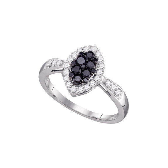 FB Jewels 10kt White Gold Womens Round Black Color Enhanced Diamond Oval Cluster Ring 1/2 Cttw