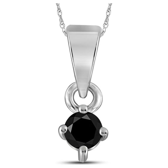 FB Jewels 10kt White Gold Womens Round Black Color Enhanced Diamond Solitaire Pendant 1/8 Cttw