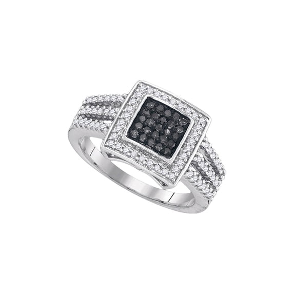 FB Jewels 10kt White Gold Womens Round Black Color Enhanced Diamond Square Frame Cluster Ring 1/2 Cttw