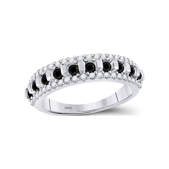 FB Jewels 10kt White Gold Womens Round Black Color Enhanced Diamond Symmetrical Band Ring 1/2 Cttw Size 6.5
