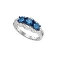 thumbnail image 1 of FB Jewels 10kt White Gold Womens Round Blue Color Enhanced Diamond 3-stone Bridal Wedding Engagement Ring 1-1/5 Cttw, 1 of 1